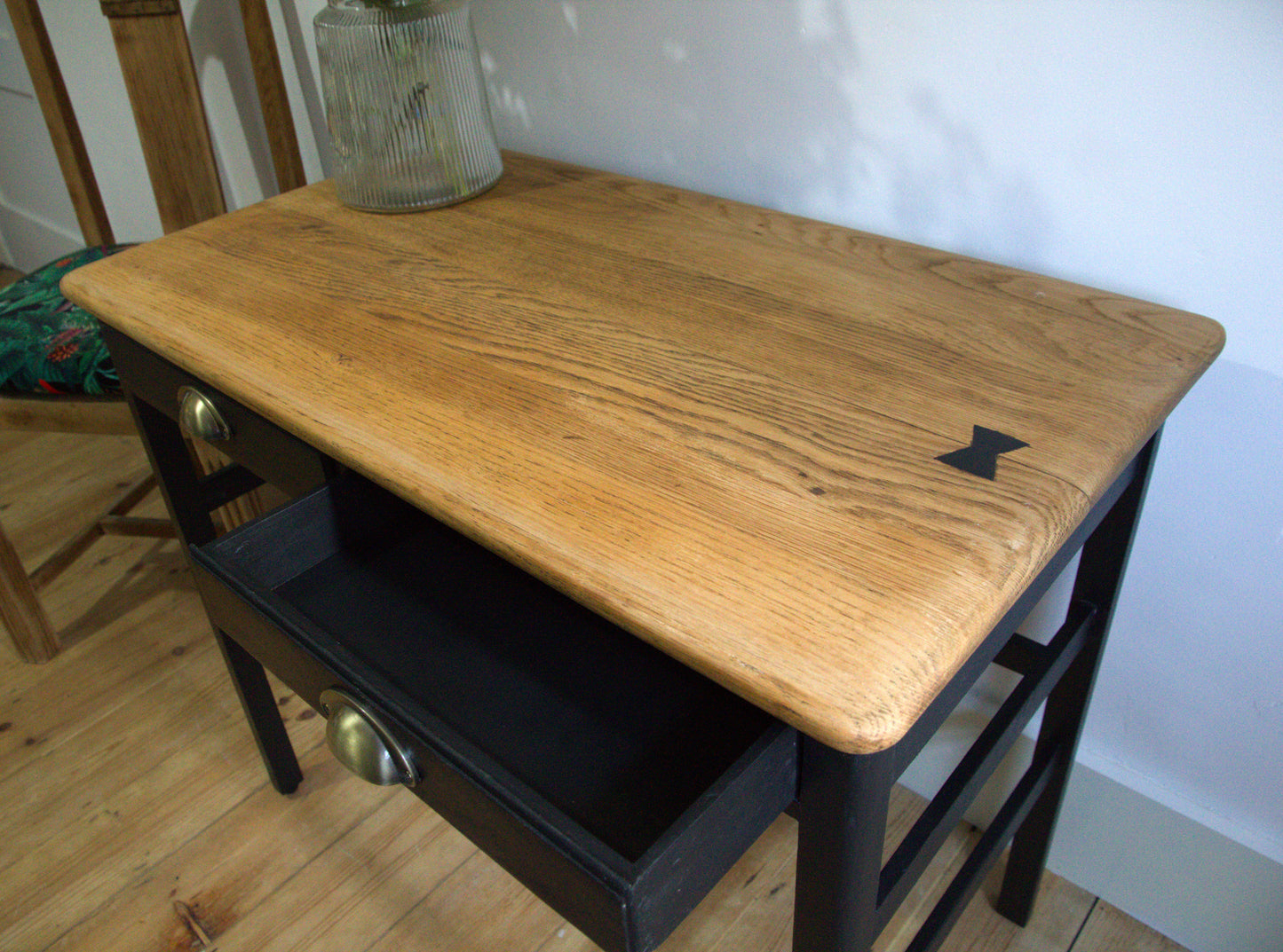 Petite Restored Oak console table