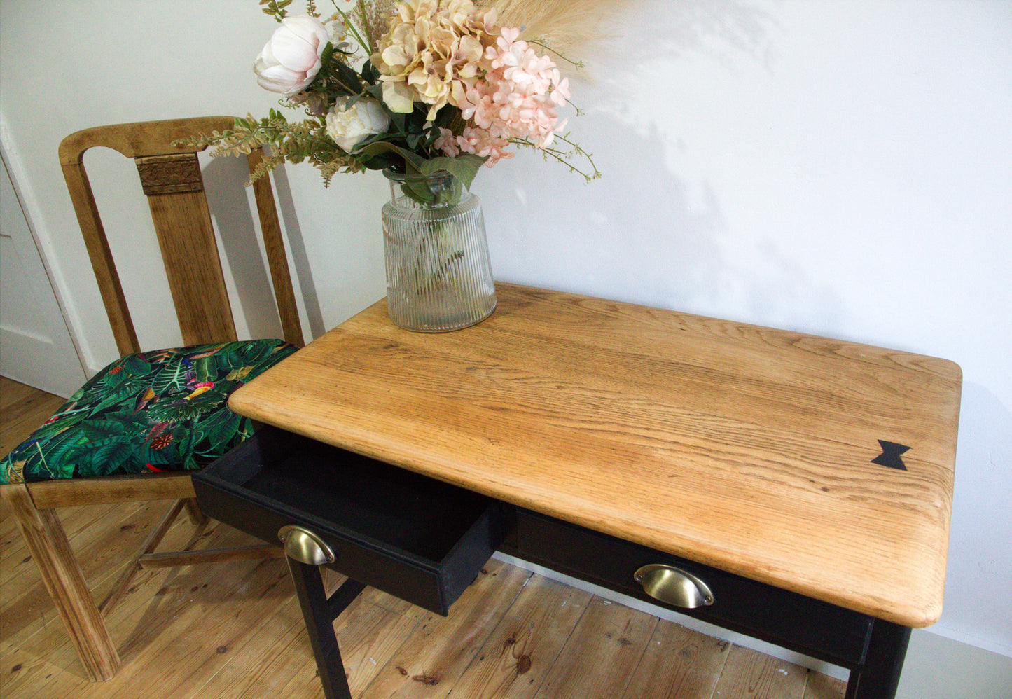 Petite Restored Oak console table