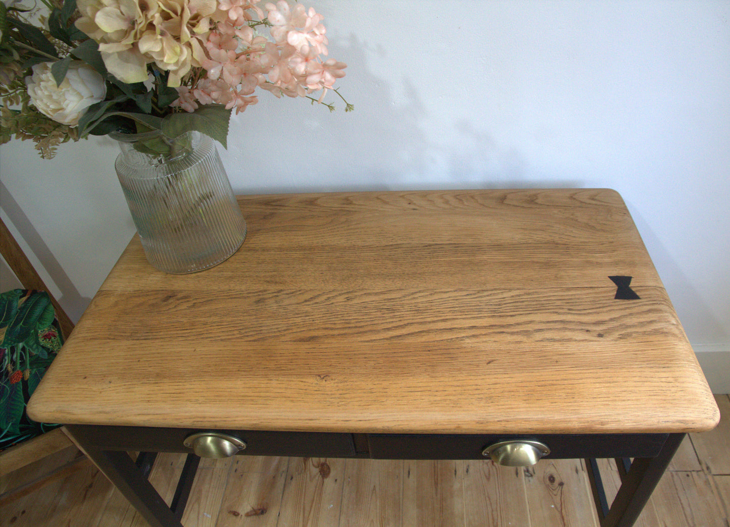 Petite Restored Oak console table